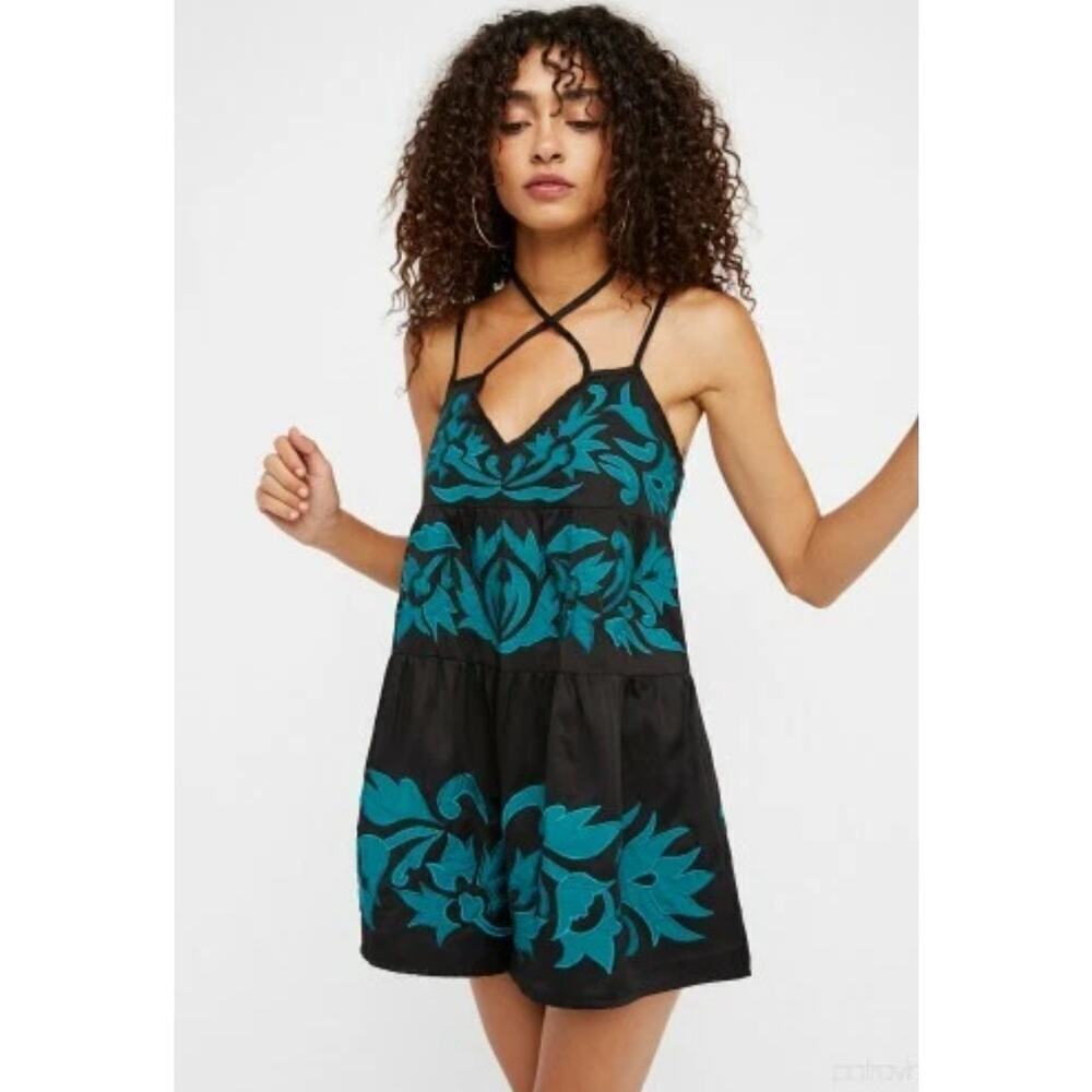 Free People Everblue Romper Black Blue XS